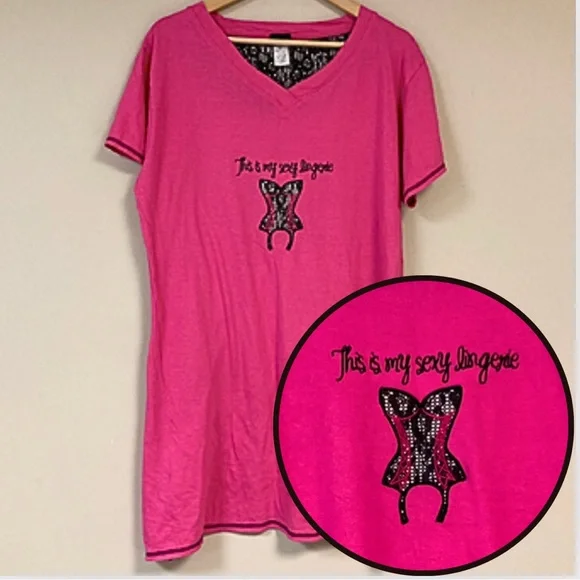 Sexy Lingerie Night Shirt Womens XL Pink Novelty Funny Nightgown Sleepwear  PJs